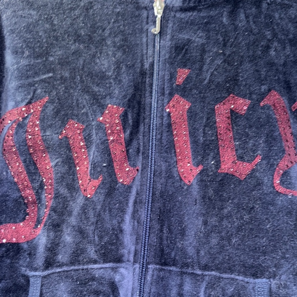 Vintage Juicy Couture Navy Hoodie with pink rhinestones Accents - Picture 2 of 4